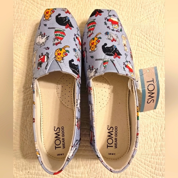 NWT Toms Ladies Belmont Holiday Cats Cozy Slip On Shoe - Picture 2 of 7